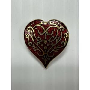 1985 MMA Gold Tone‎ Red Enamel Filigree Heart Pin